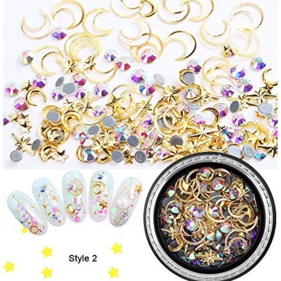 Studs Gems 3D Nail Art Rhinestones Gold Decals 6 - Picture 3 of 7
